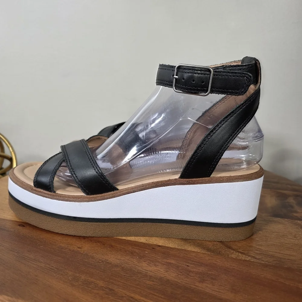 Lucky Brand Tarhi Black Leather Platform Sandals Size 9